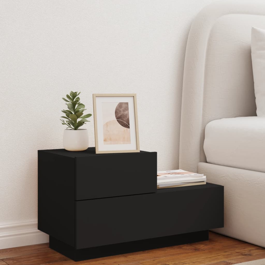 Bedside table with LED lights Black 70x36x40.5 cm