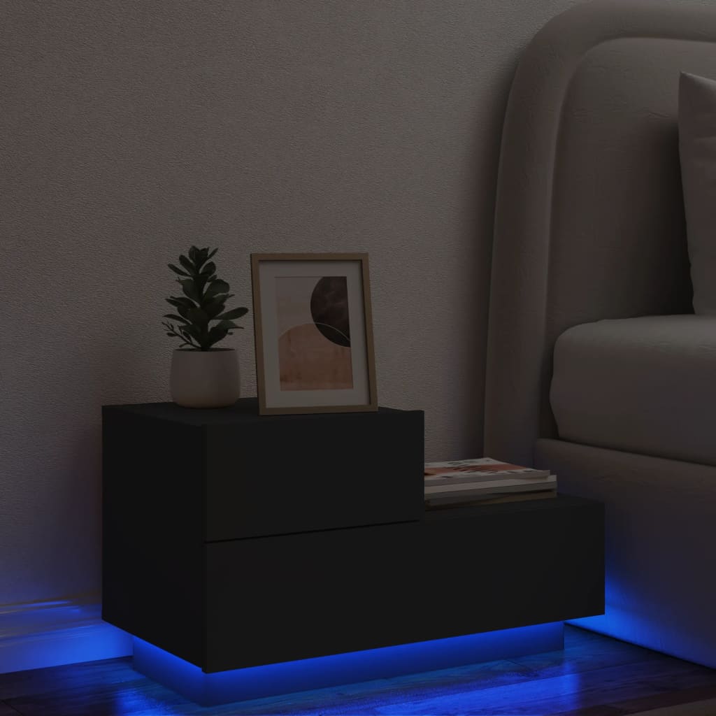Bedside table with LED lights Black 70x36x40.5 cm