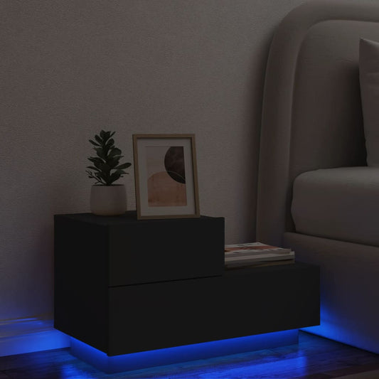 Bedside table with LED lights Black 70x36x40.5 cm