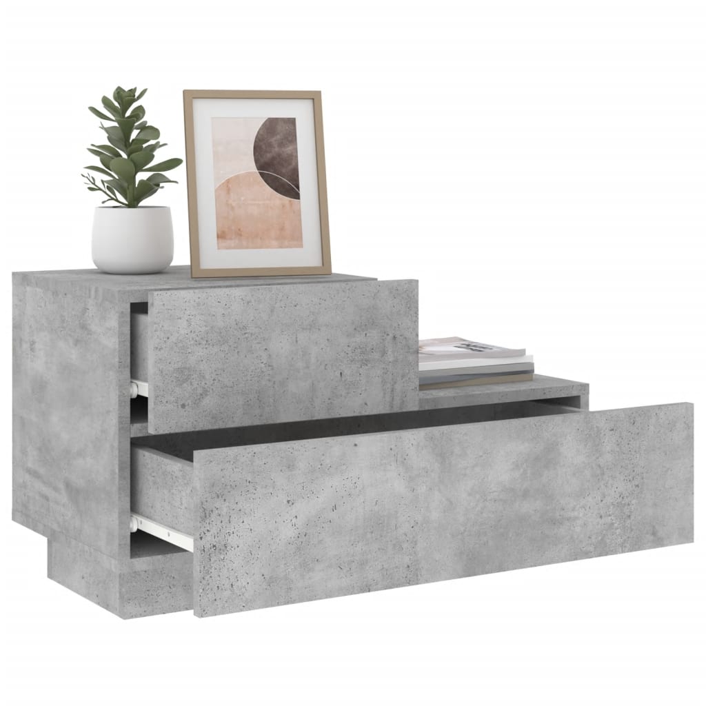 Bedside table with LED lights concrete grey 70x36x40.5 cm