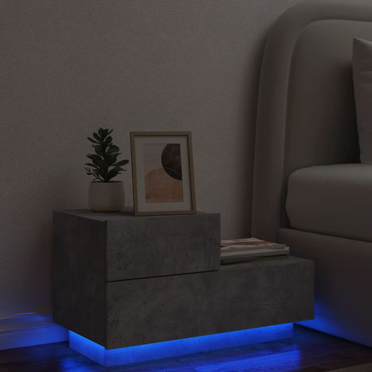 Bedside table with LED lights concrete grey 70x36x40.5 cm