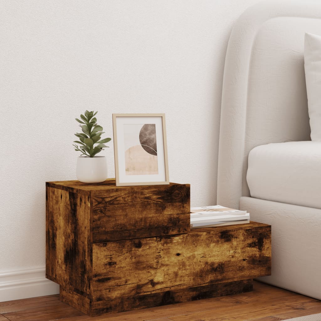 Bedside table with LED lights smoked oak 70x36x40.5 cm