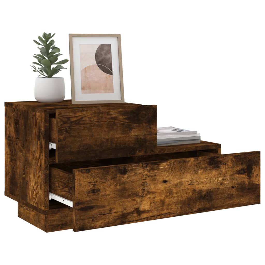 Bedside table with LED lights smoked oak 70x36x40.5 cm