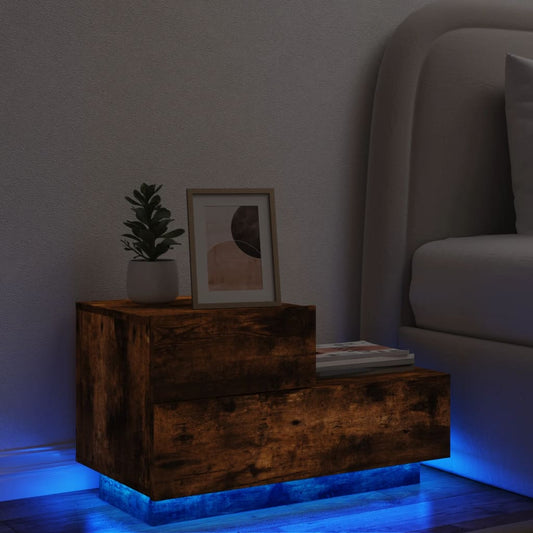 Bedside table with LED lights smoked oak 70x36x40.5 cm