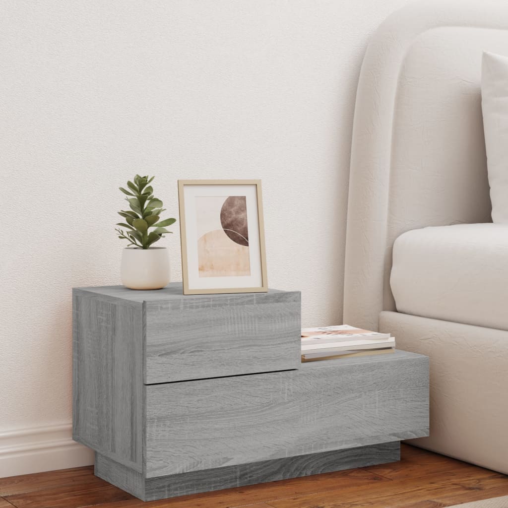 Bedside table with LED lights Gray Sonoma 70x36x40.5 cm