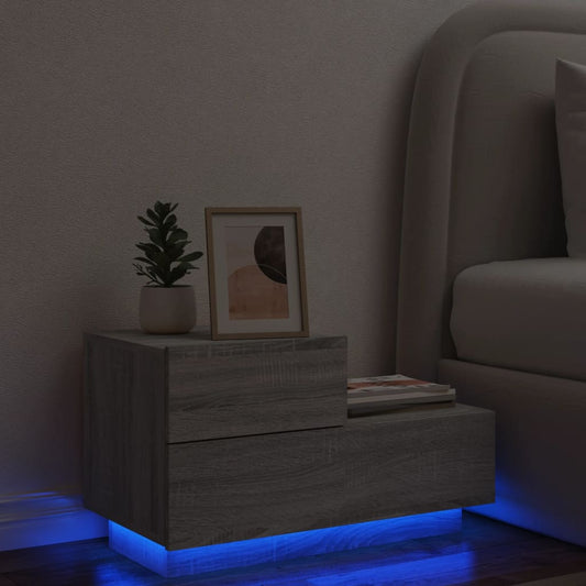 Bedside table with LED lights Gray Sonoma 70x36x40.5 cm