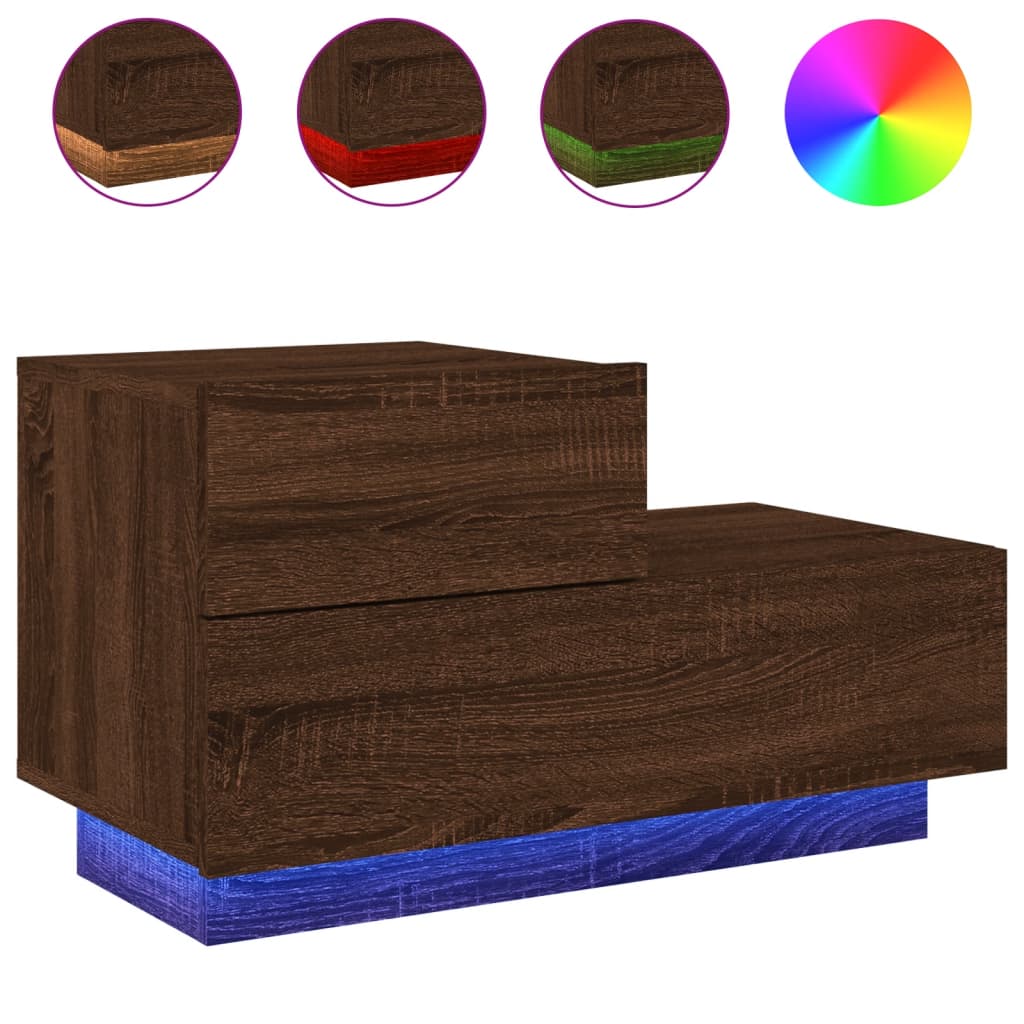 Bedside table with LED lights brown oak look 70x36x40.5 cm