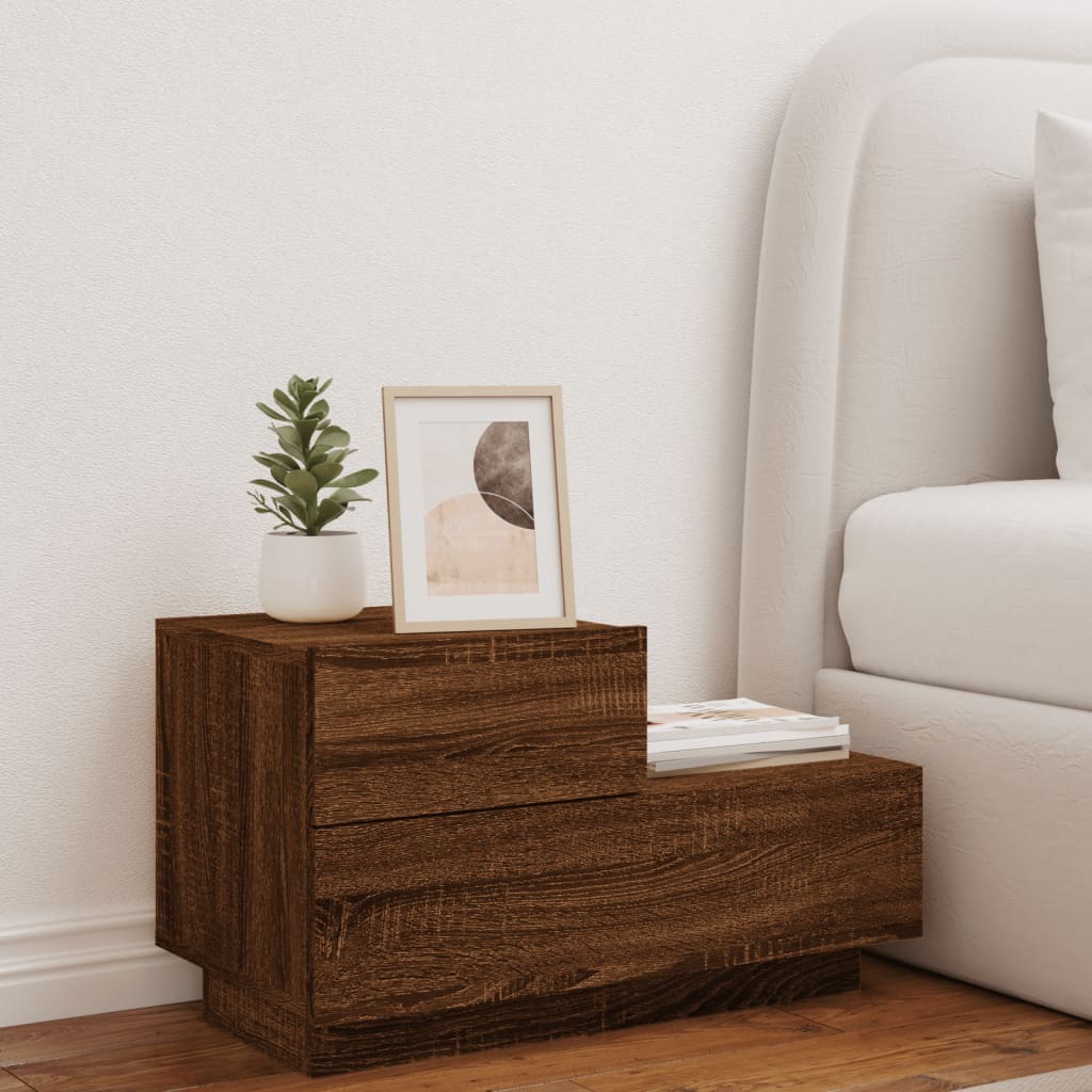 Bedside table with LED lights brown oak look 70x36x40.5 cm