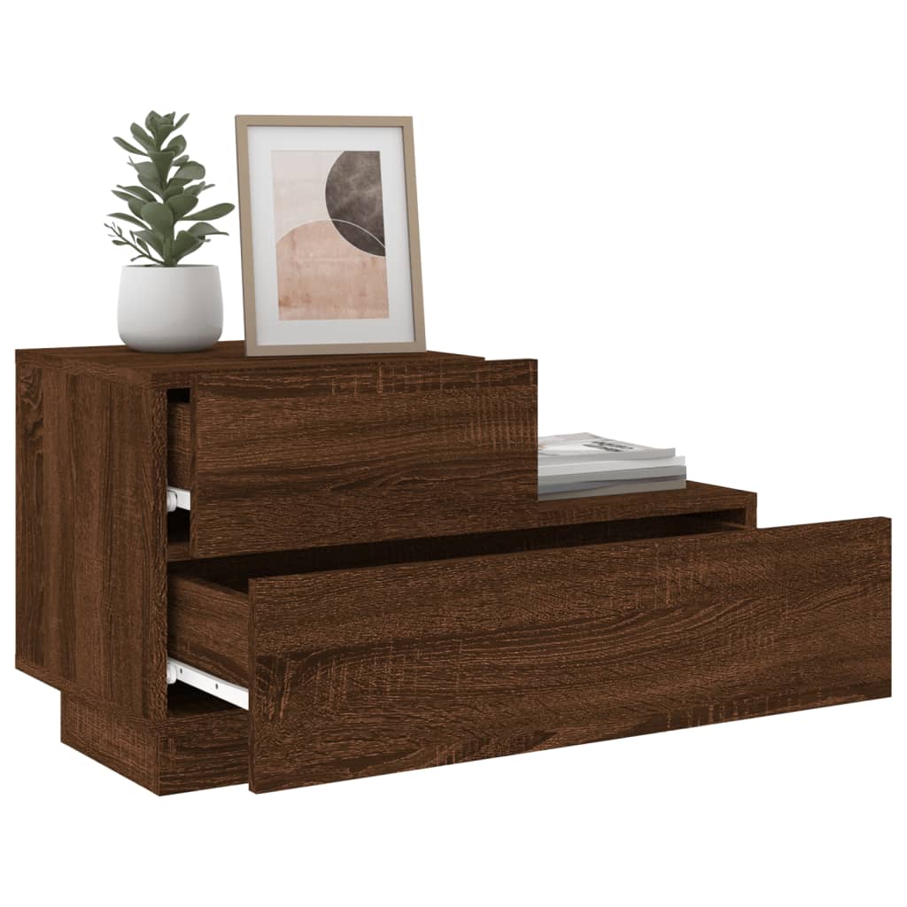 Bedside table with LED lights brown oak look 70x36x40.5 cm