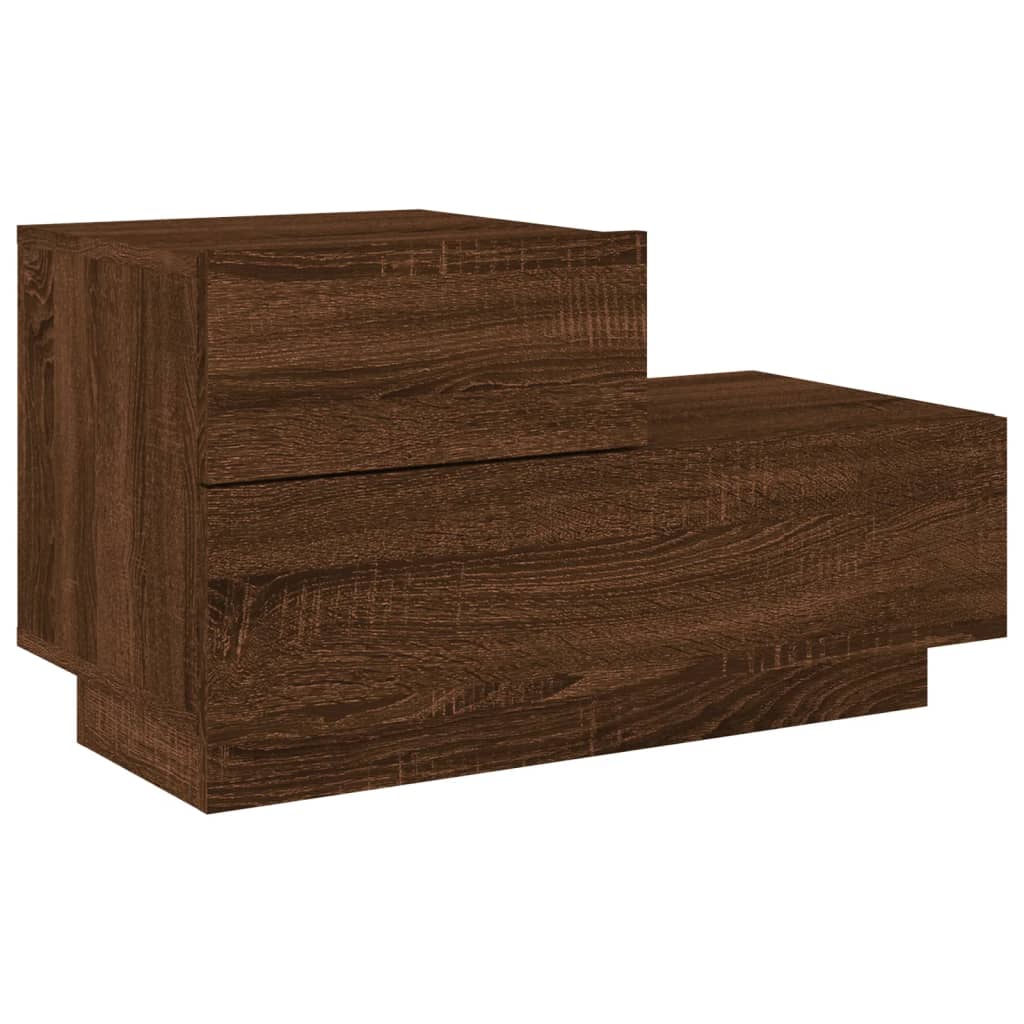 Bedside table with LED lights brown oak look 70x36x40.5 cm