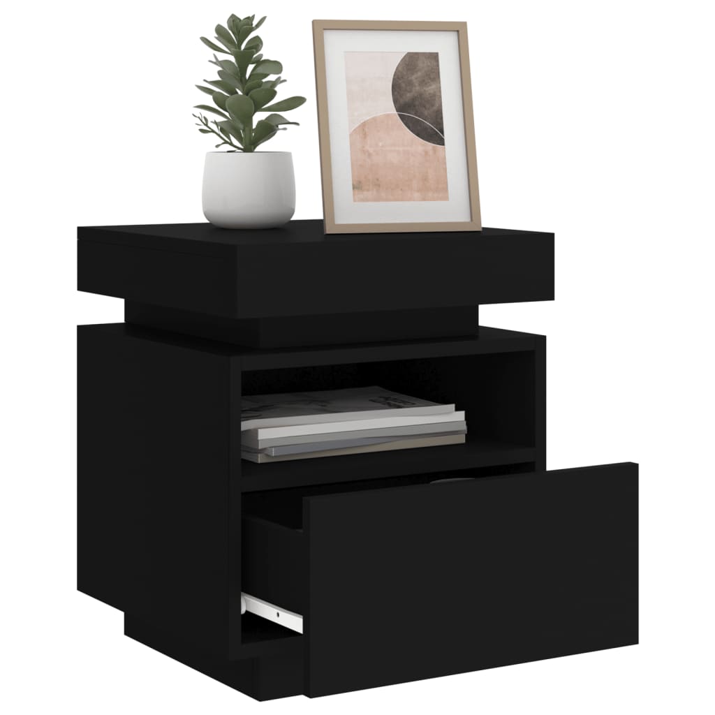 Bedside tables with LED lights 2 pcs. Black 40x39x48.5 cm