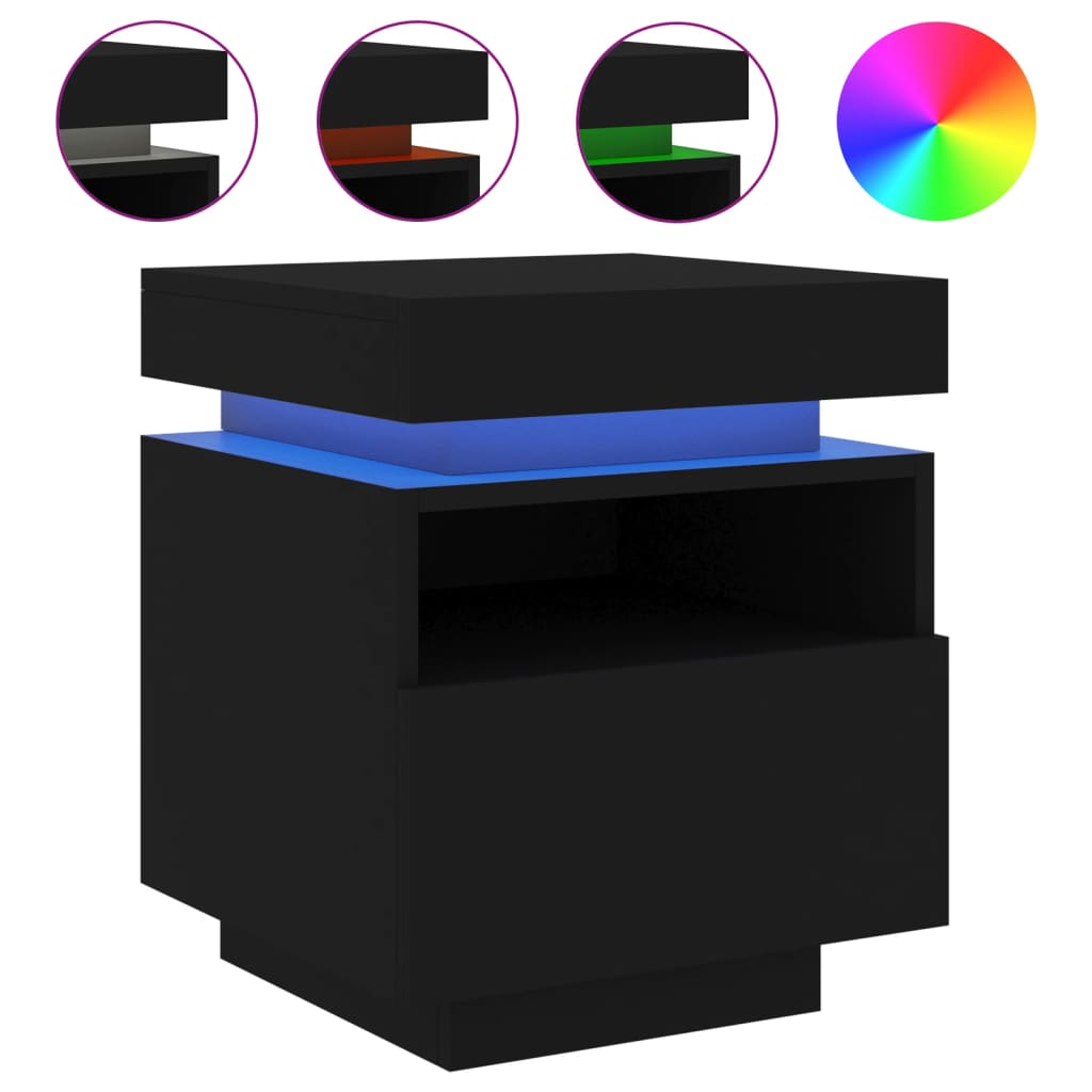 Bedside tables with LED lights 2 pcs. Black 40x39x48.5 cm