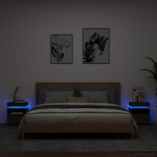 Tables de chevet avec lumières LED 2 pcs Noir 40x39x48,5 cm