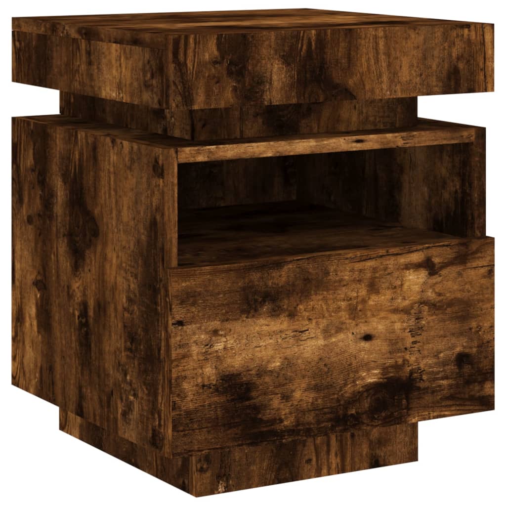 Bedside table with LED lights smoked oak 40x39x48.5 cm