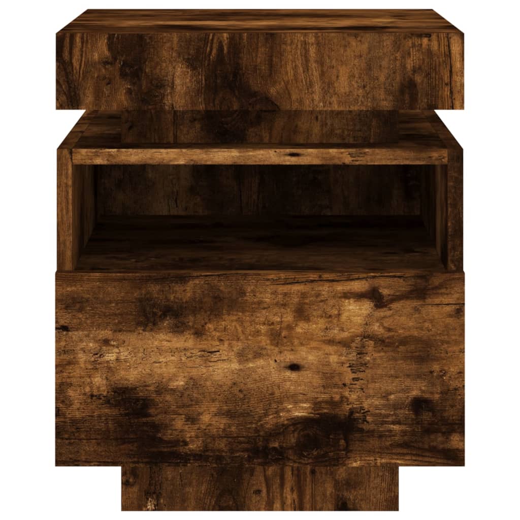 Bedside table with LED lights smoked oak 40x39x48.5 cm