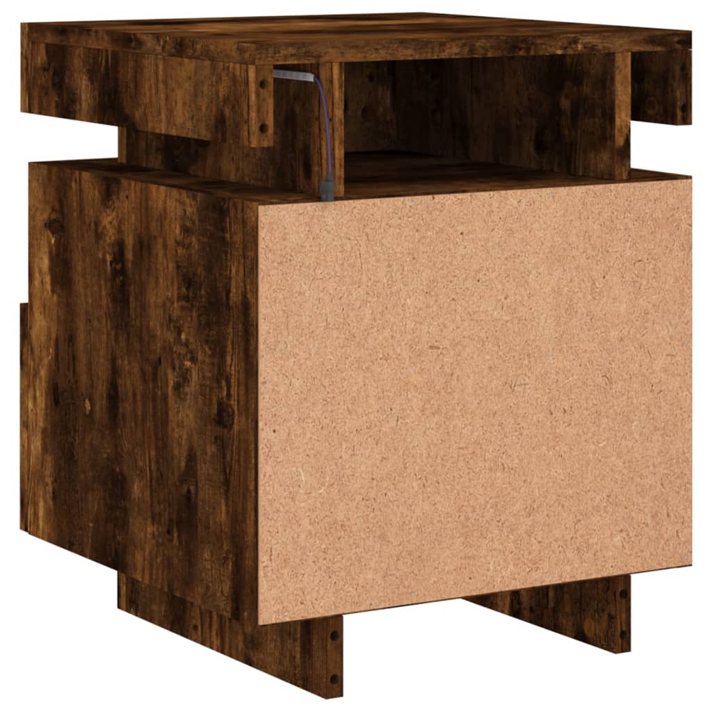 Bedside table with LED lights smoked oak 40x39x48.5 cm