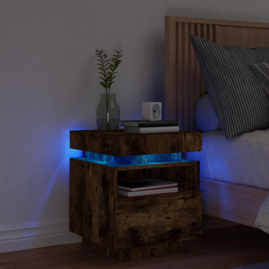 Bedside table with LED lights smoked oak 40x39x48.5 cm