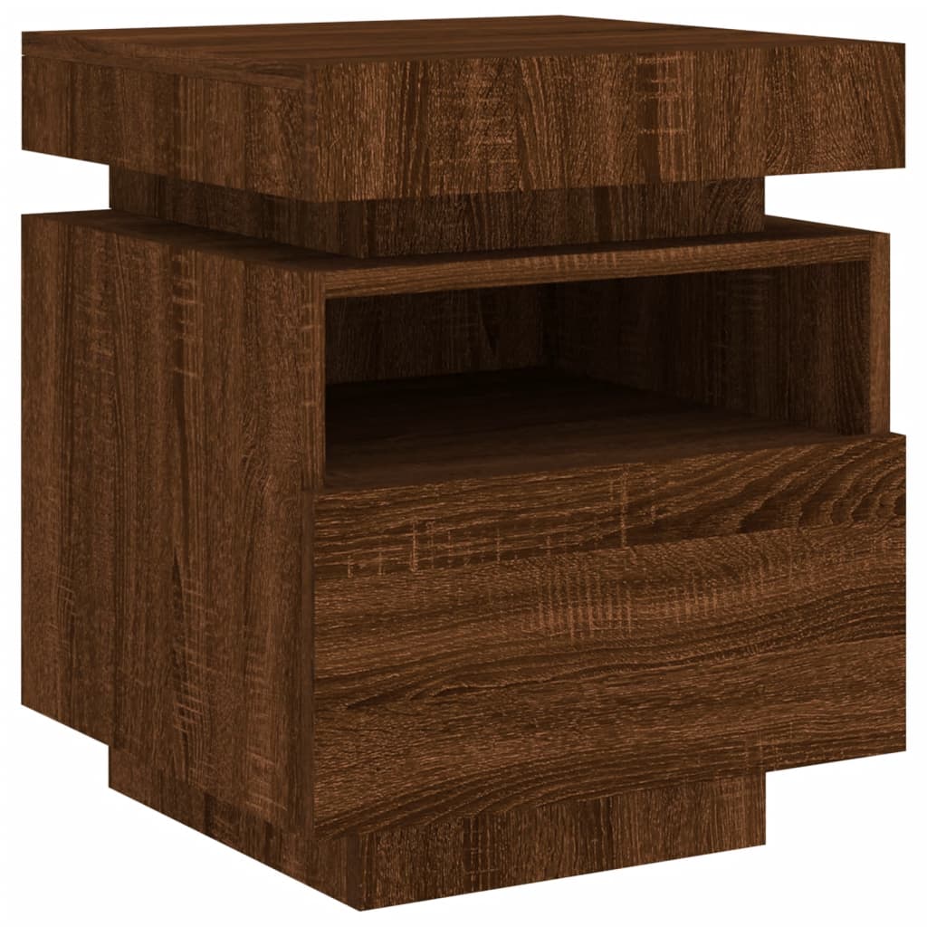Bedside table with LED lights brown oak look 40x39x48.5 cm