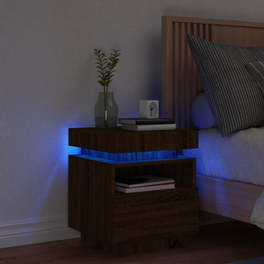 Bedside table with LED lights brown oak look 40x39x48.5 cm
