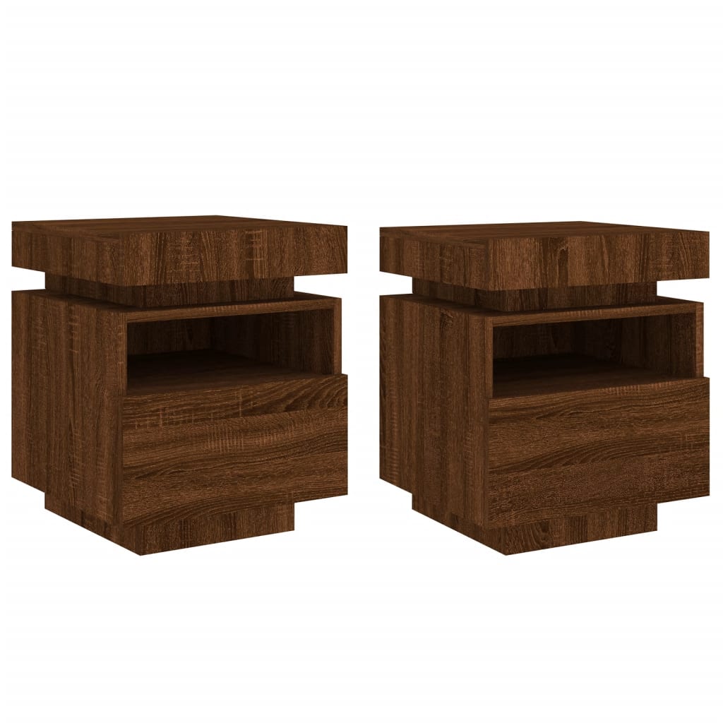 Tables de chevet avec lumières LED 2 pcs. Chêne marron 40x39x48,5 cm