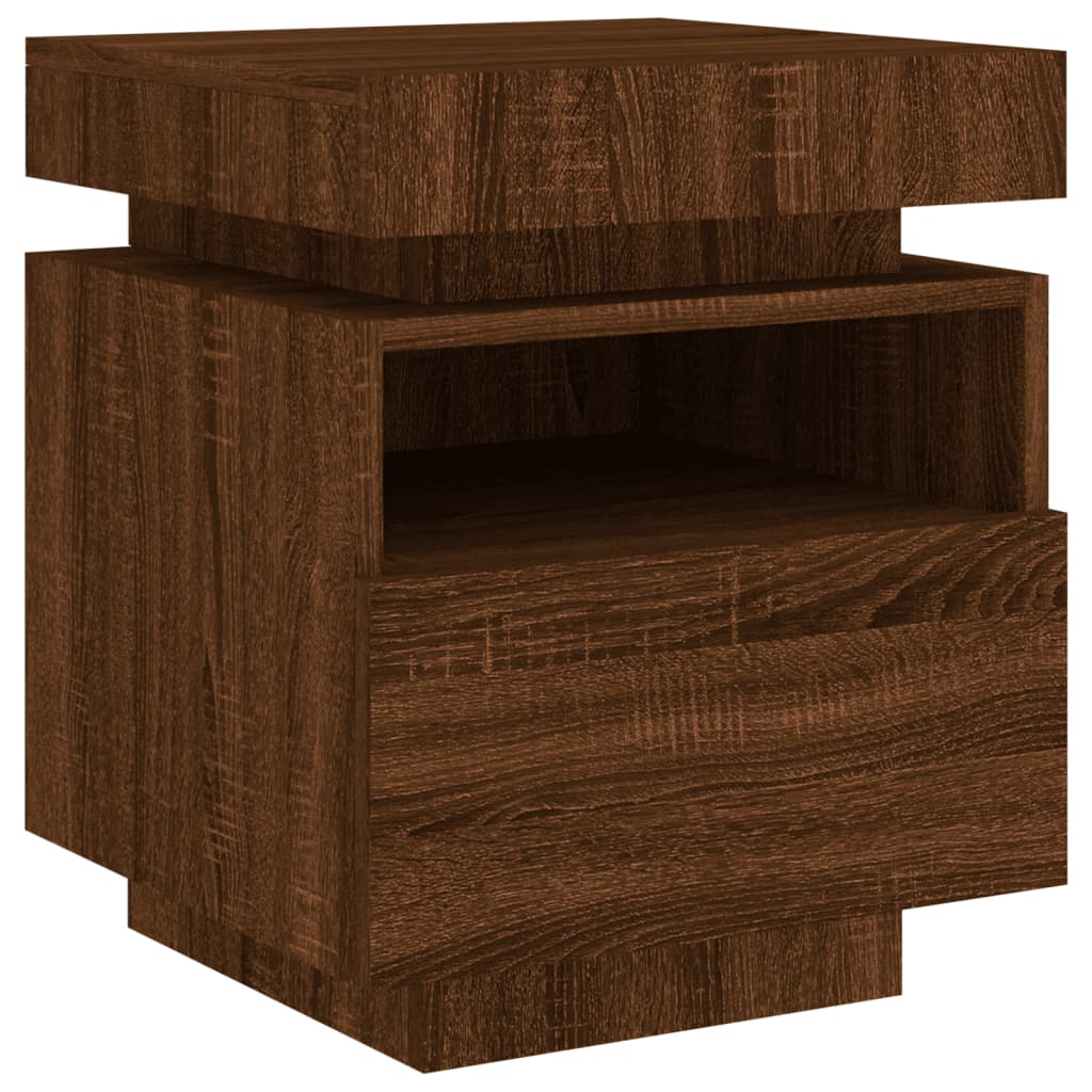 Tables de chevet avec lumières LED 2 pcs. Chêne marron 40x39x48,5 cm