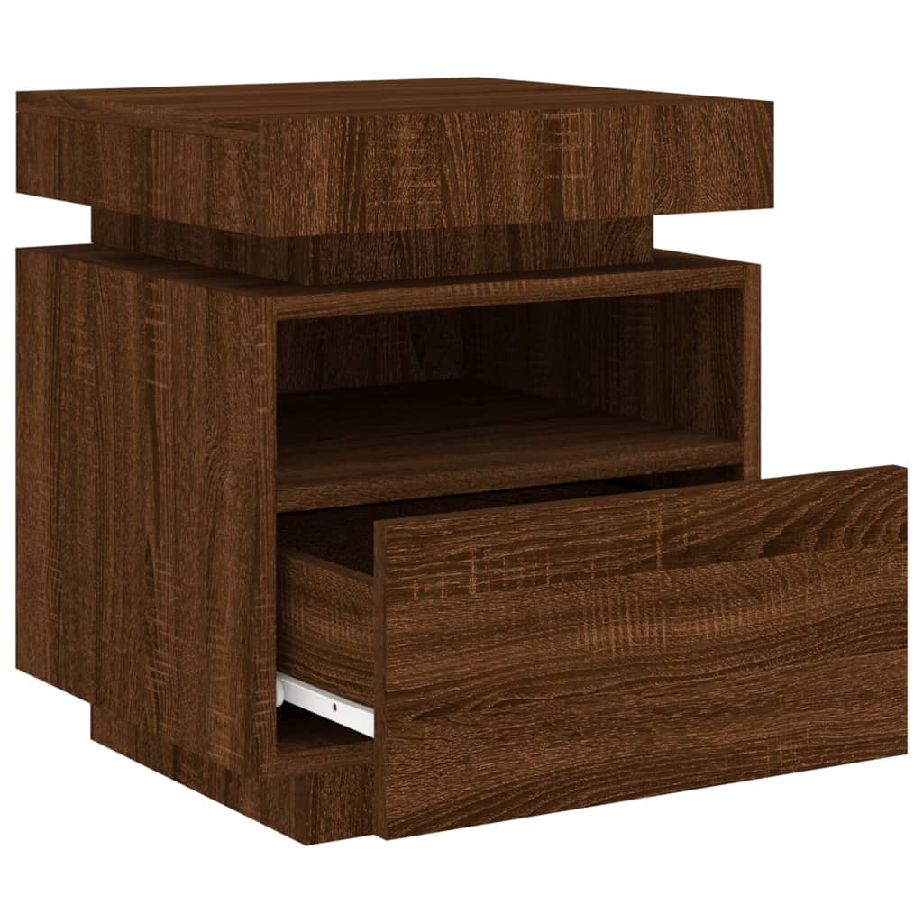 Tables de chevet avec lumières LED 2 pcs. Chêne marron 40x39x48,5 cm