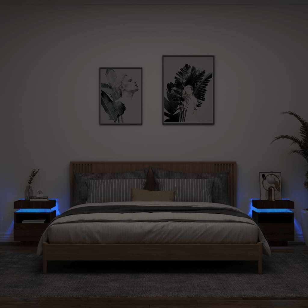 Tables de chevet avec lumières LED 2 pcs. Chêne marron 40x39x48,5 cm