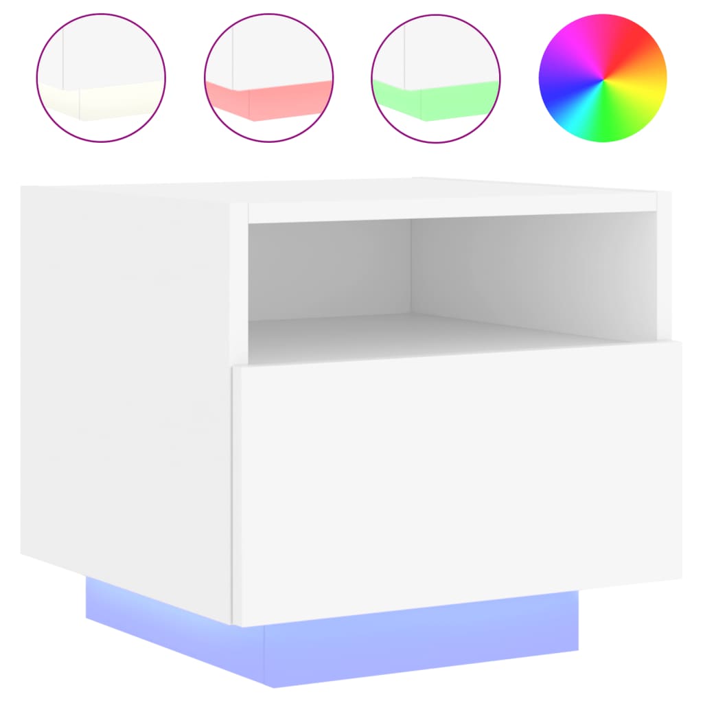 Bedside table with LED lights White 40x39x37 cm