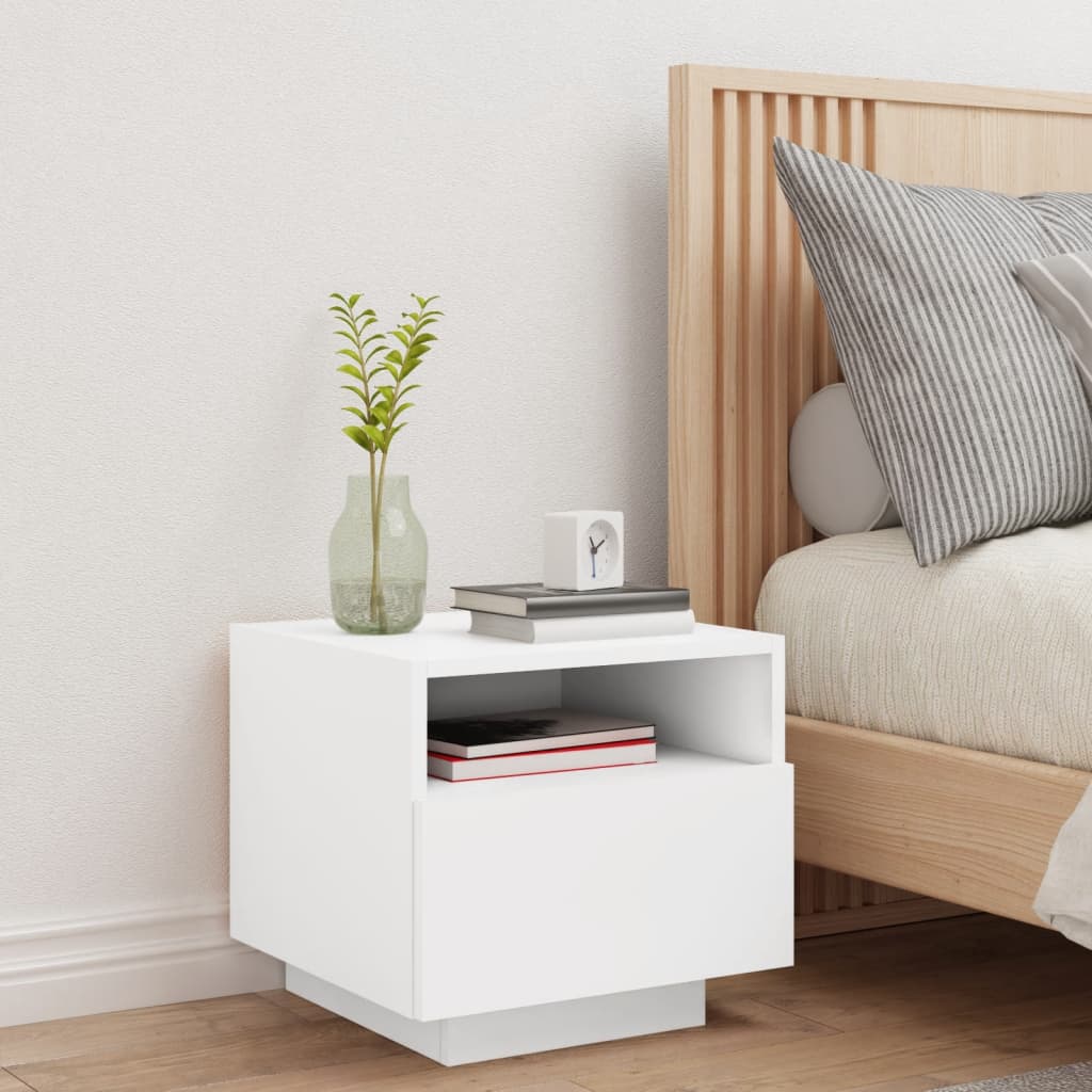 Bedside table with LED lights White 40x39x37 cm