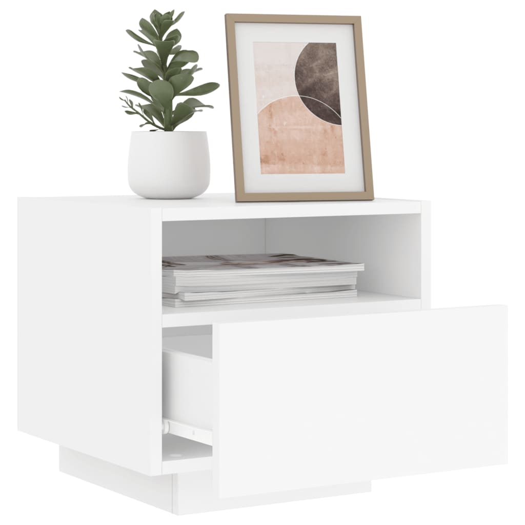 Bedside table with LED lights White 40x39x37 cm