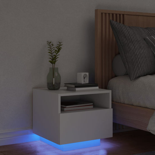 Bedside table with LED lights White 40x39x37 cm