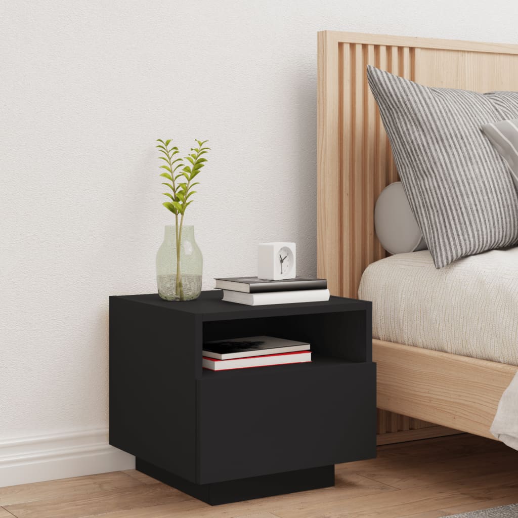 Bedside table with LED lights Black 40x39x37 cm