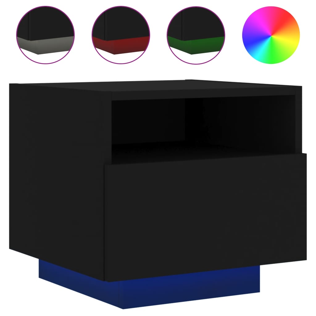 Bedside tables with LED lights 2 pcs. Black 40x39x37 cm