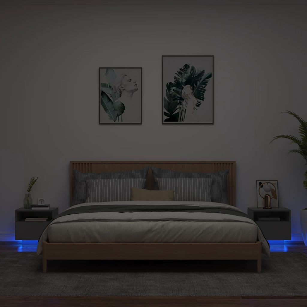 Bedside tables with LED lights 2 pcs. Black 40x39x37 cm