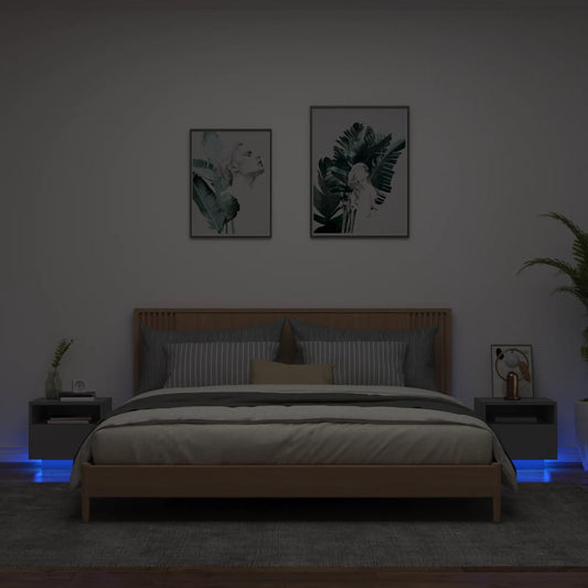 Tables de chevet avec lumières LED 2 pcs Noir 40x39x37 cm
