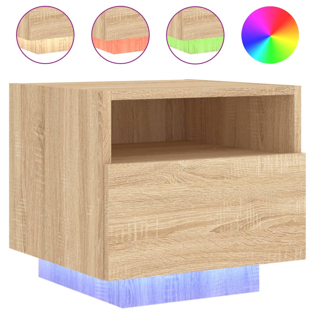Bedside table with LED lights Sonoma oak 40x39x37 cm