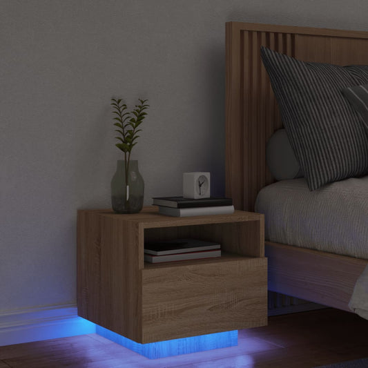 Bedside table with LED lights Sonoma oak 40x39x37 cm