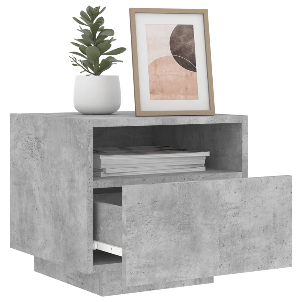 Bedside table with LED lights concrete grey 40x39x37 cm