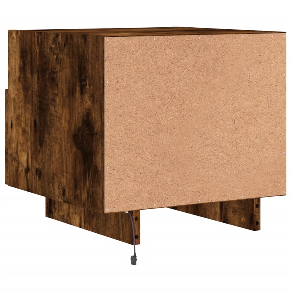 Bedside table with LED lights smoked oak 40x39x37 cm