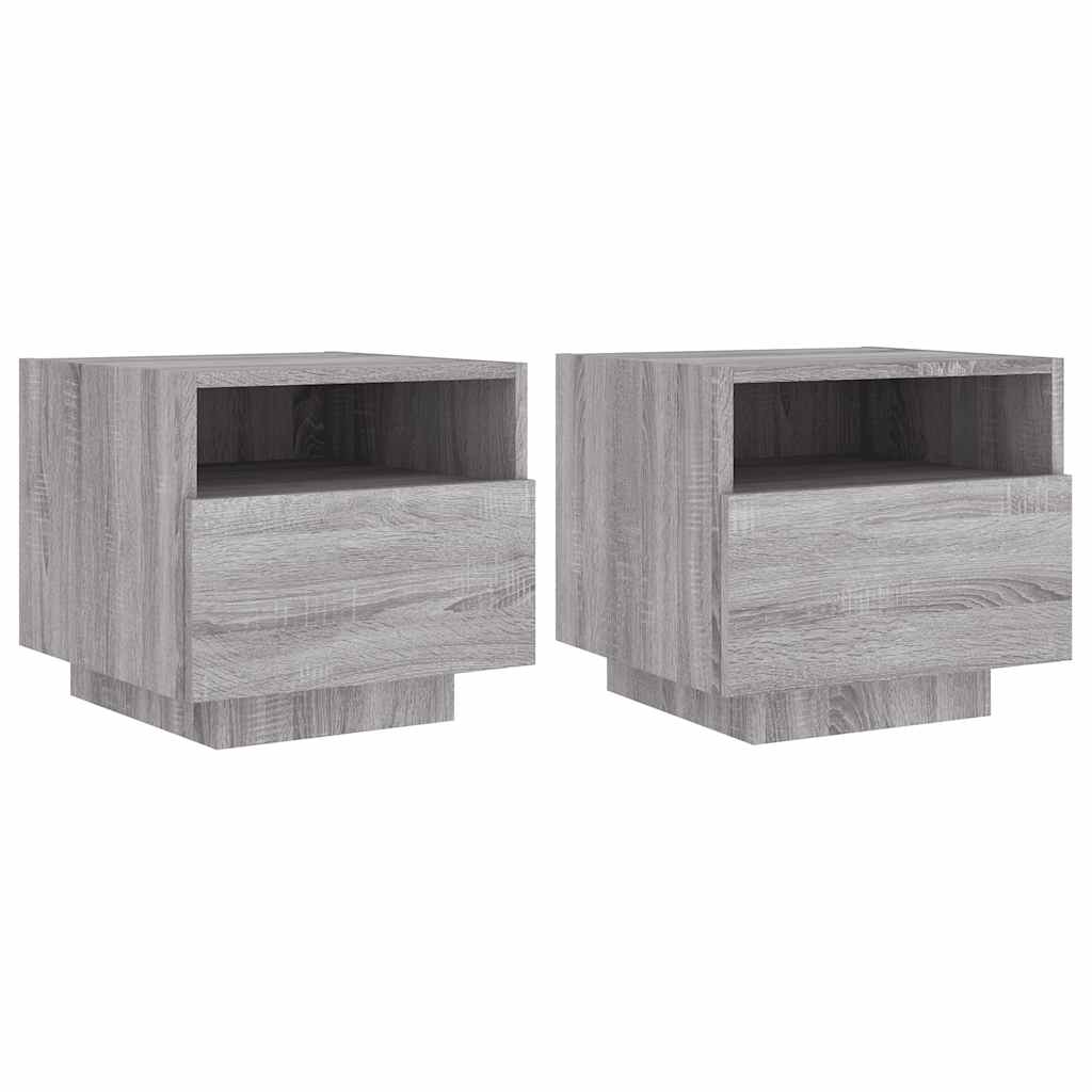 Nachttische mit LED-Leuchten 2 Stk. Grau Sonoma 40x39x37 cm