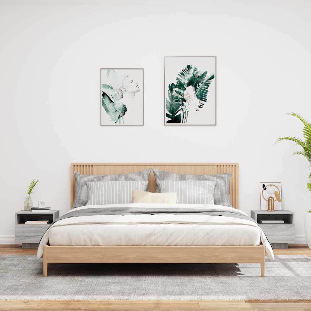 Nachttische mit LED-Leuchten 2 Stk. Grau Sonoma 40x39x37 cm