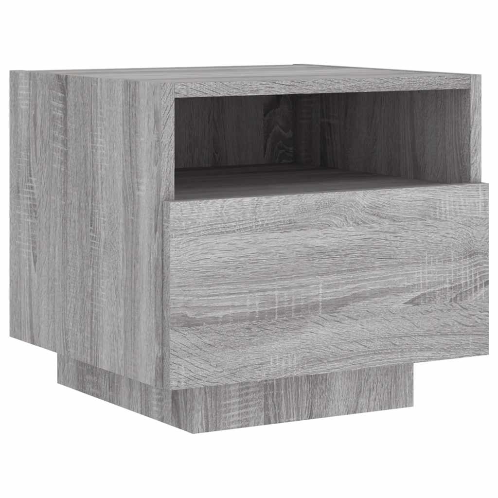 Nachttische mit LED-Leuchten 2 Stk. Grau Sonoma 40x39x37 cm