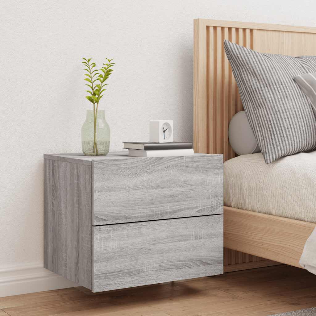 Wand-Nachttisch mit LED-Leuchten Grau Sonoma