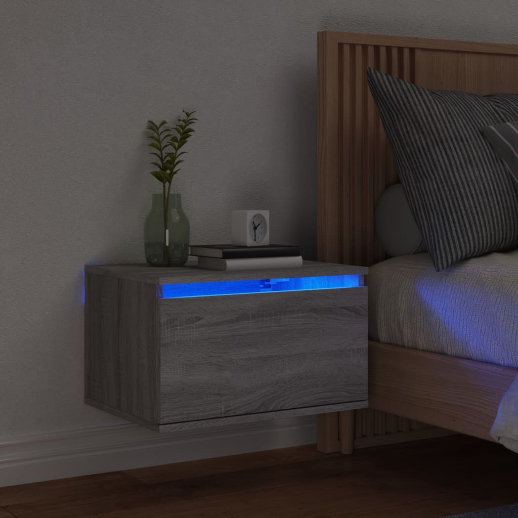 Table de chevet murale avec lumières LED gris Sonoma