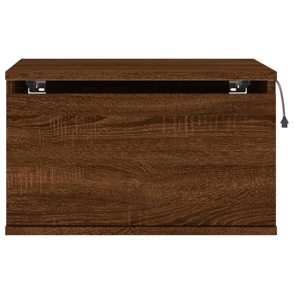 Table de chevet murale avec lumières LED aspect chêne marron