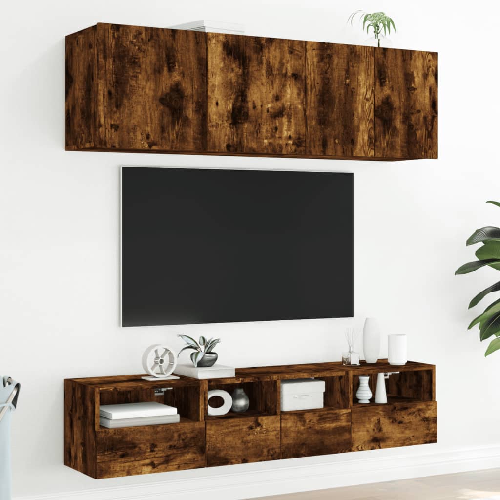 Meuble TV mural chêne fumé 40x30x30 cm en bois