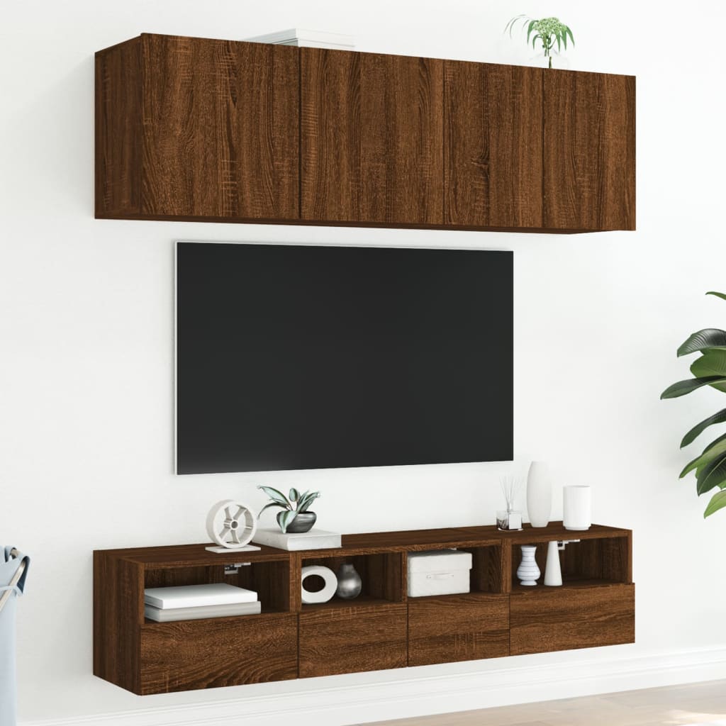 Meuble TV mural aspect chêne marron 40x30x30 cm matériau bois