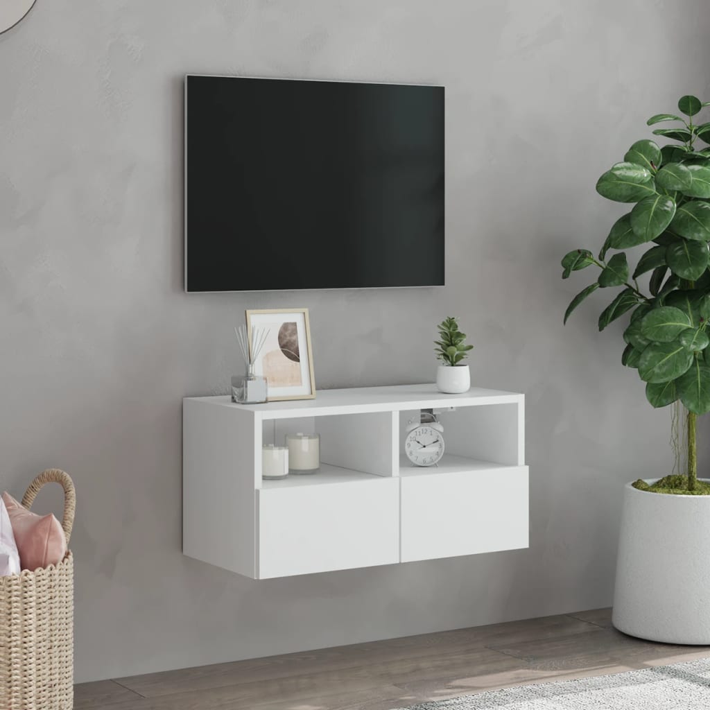 Meuble TV mural blanc 60x30x30 cm en bois