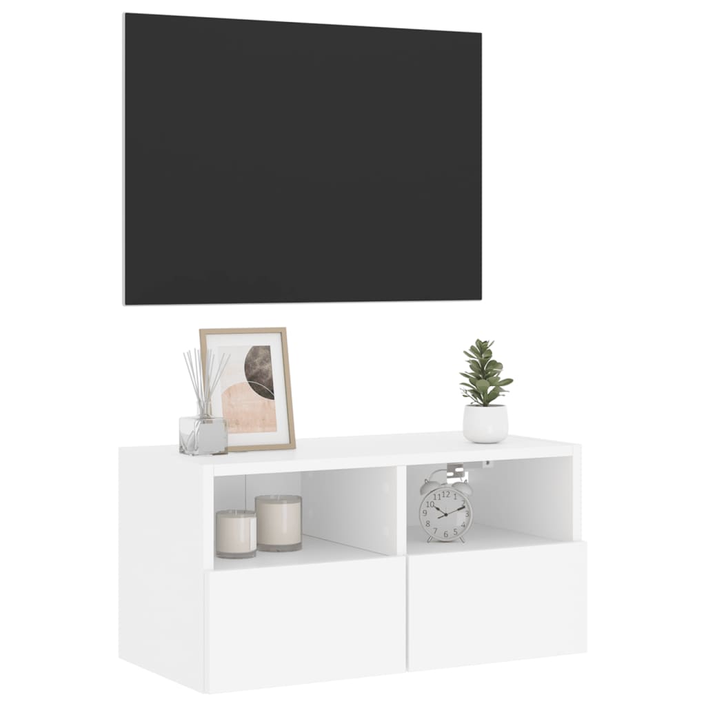 Meuble TV mural blanc 60x30x30 cm en bois