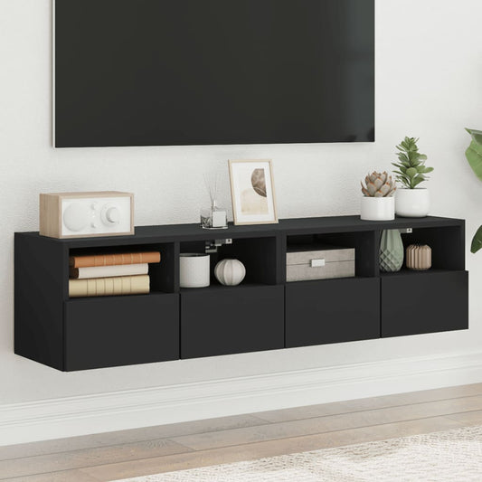 Meubles muraux TV 2 pièces noir 60x30x30 cm matériau bois